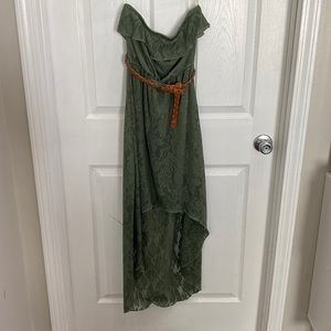 Green lace strapless high low dress